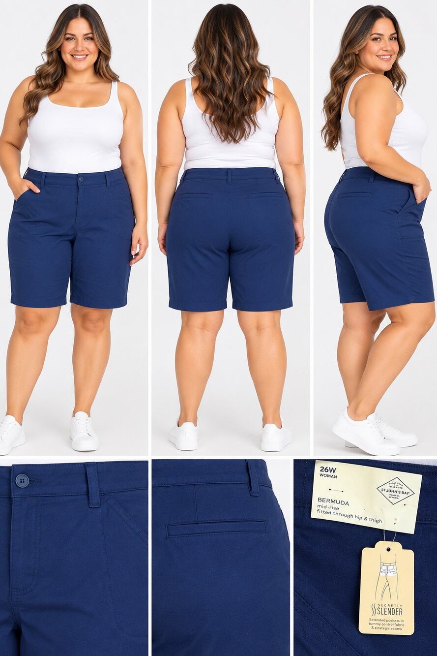 St. John’s Bay Blue Bermuda Shorts – Size 26W – NWT